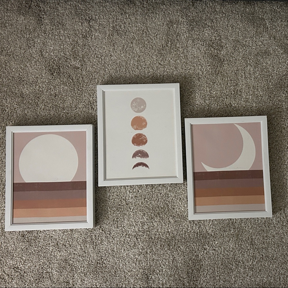 Set of 3 Framed Moon Phase Art Prints